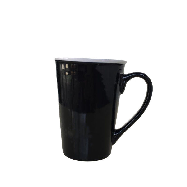 14 Oz Black Glazed Ceramic Cone Cup With White Brim