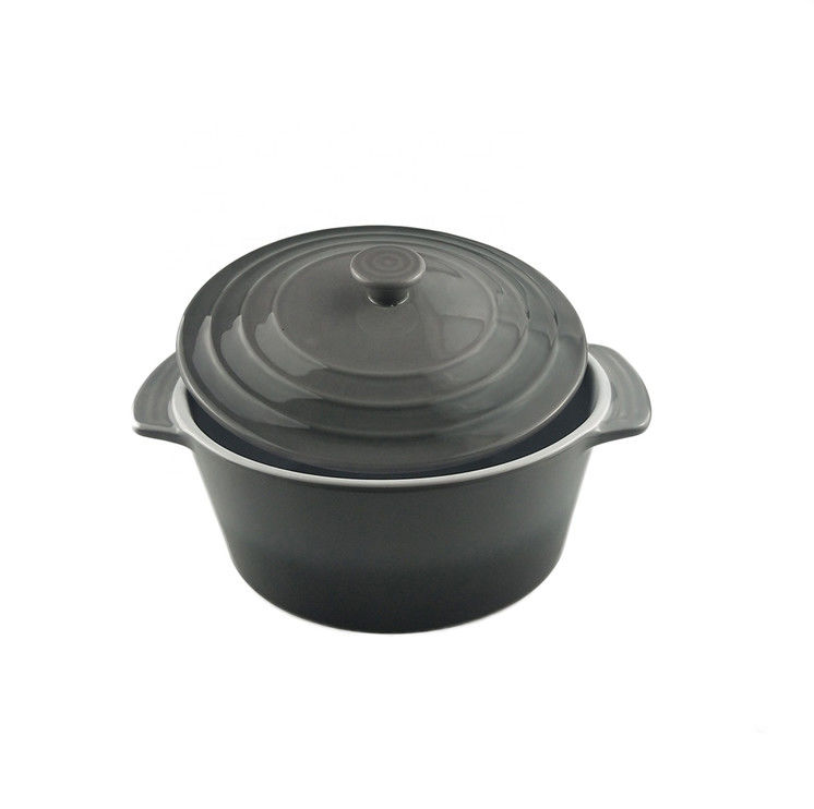 Restaurant Round Ceramic Fondue Pot With Two Handles